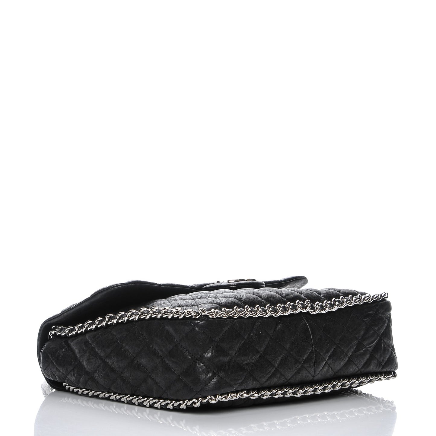 Washed Lambskin Quilted Maxi Chain Around Flap Black