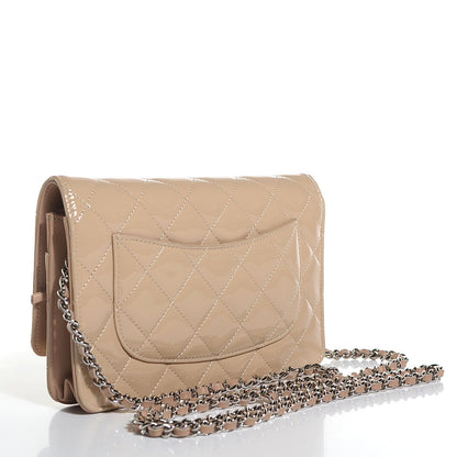 Chanel Patent Quilted Wallet On Chain WOC Beige 3 of 9