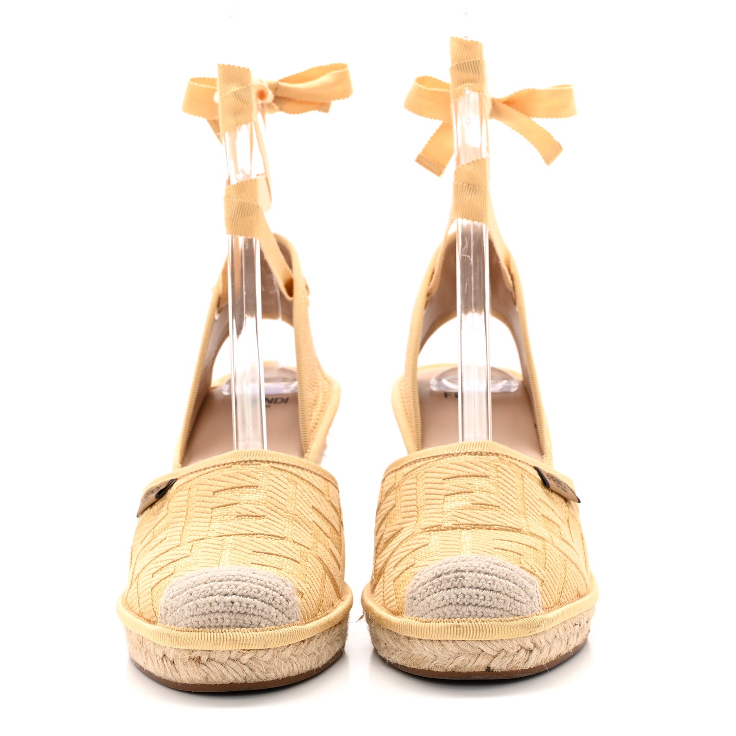 Fendi Rafia FF Embroidered Roma Ankle Wrap Espadrille Wedges 38 Natural 2 of 11
