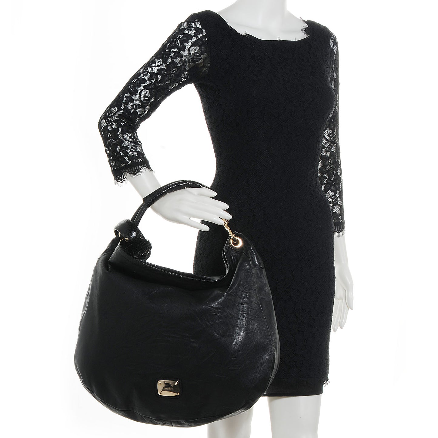 Snakeskin Biker Leather Small Sky Flower Hobo Black