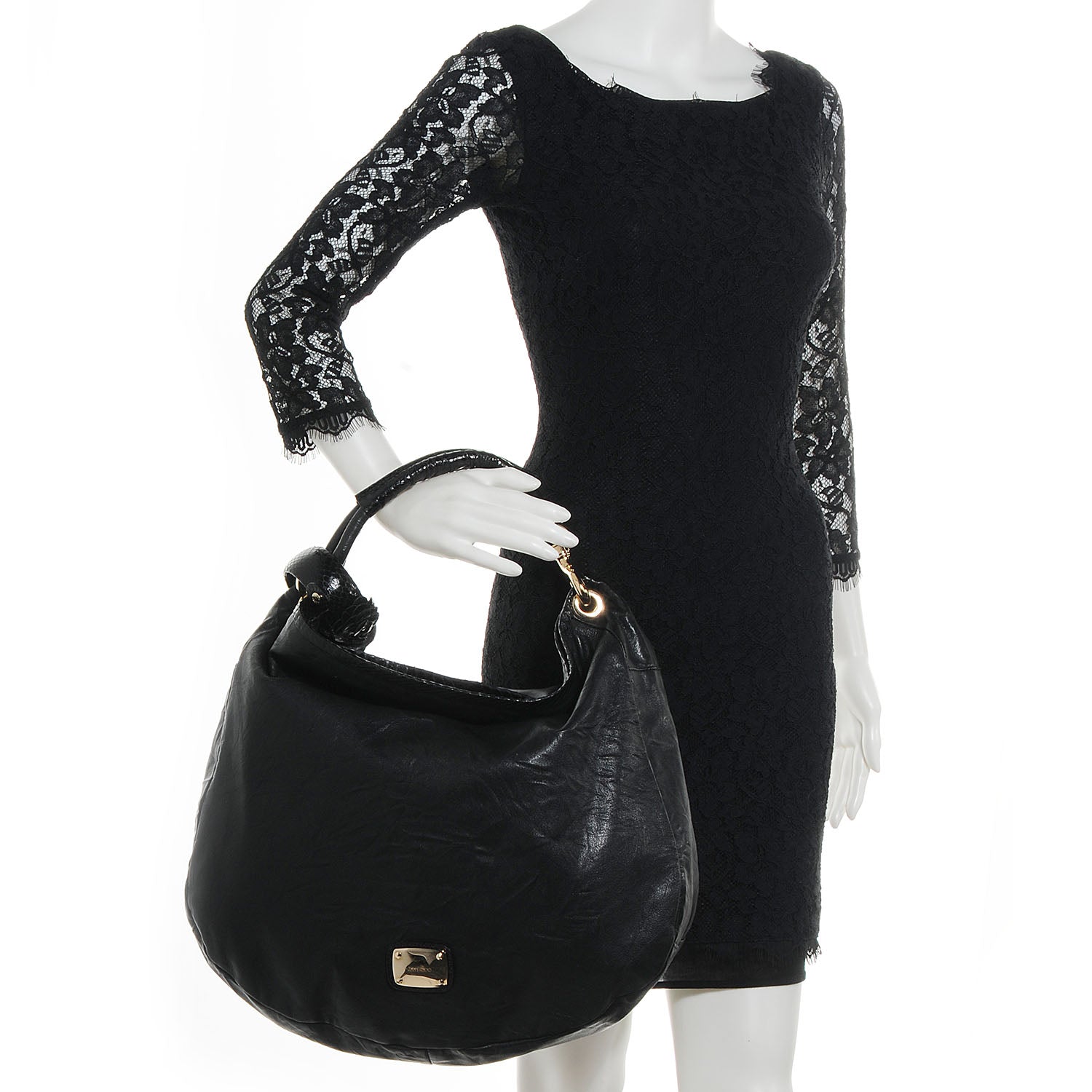 Jimmy Choo Snakeskin Biker Leather Small Sky Flower Hobo Black 2 of 10