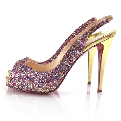 Christian Louboutin Glitter Numero Prive Peep Toe Gold 39 2 of 7