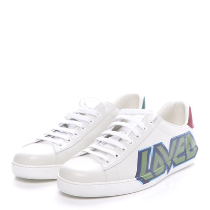 Gucci Calfskin Nappa LOVED Print Mens Ace Sneakers 10 White Red Flame Green 3 of 11
