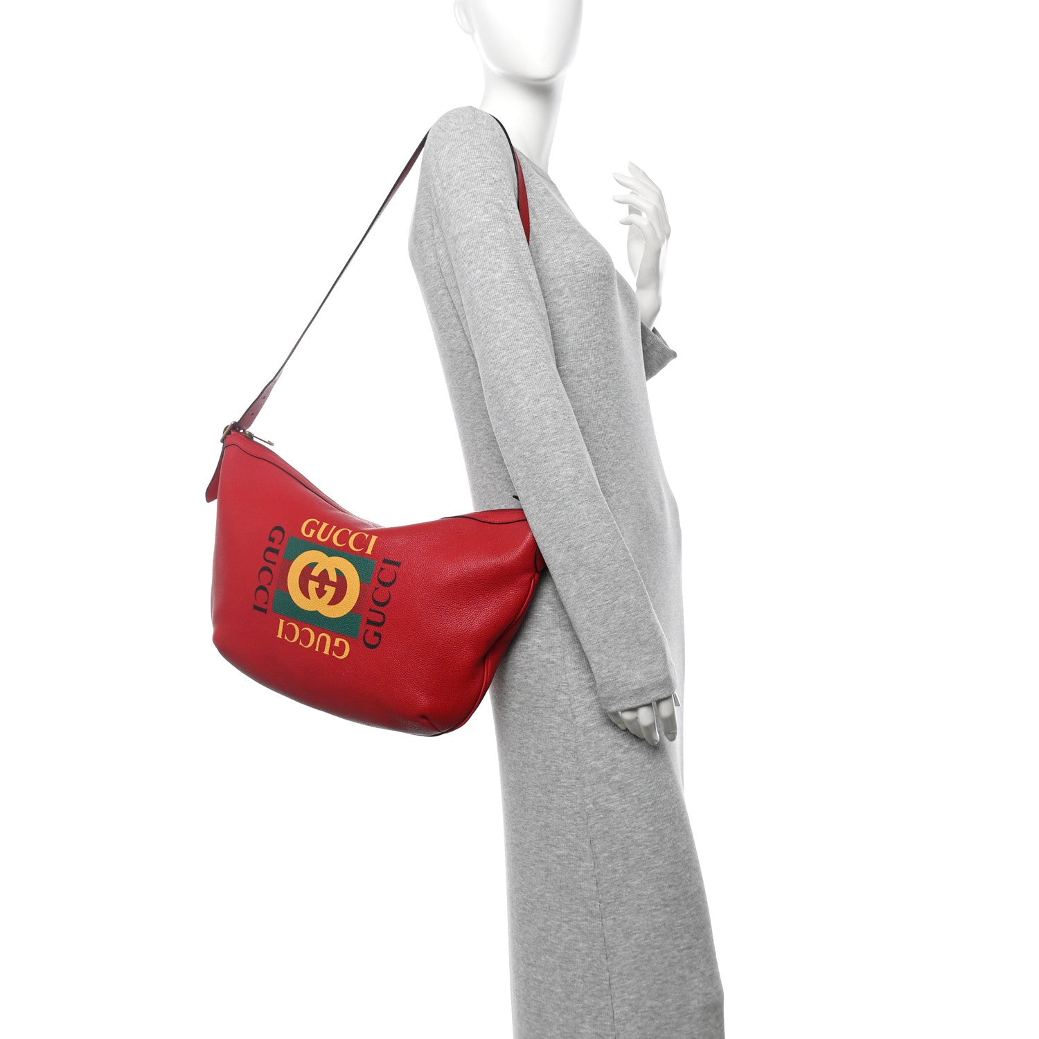Gucci Grained Calfskin Logo Half Moon Hobo Red 2 of 12