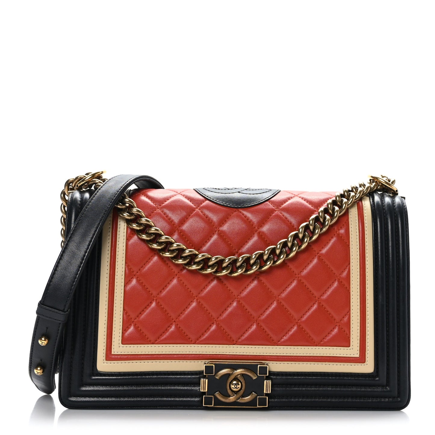 Lambskin Quilted Crest Embellished New Medium Boy Flap Multicolor