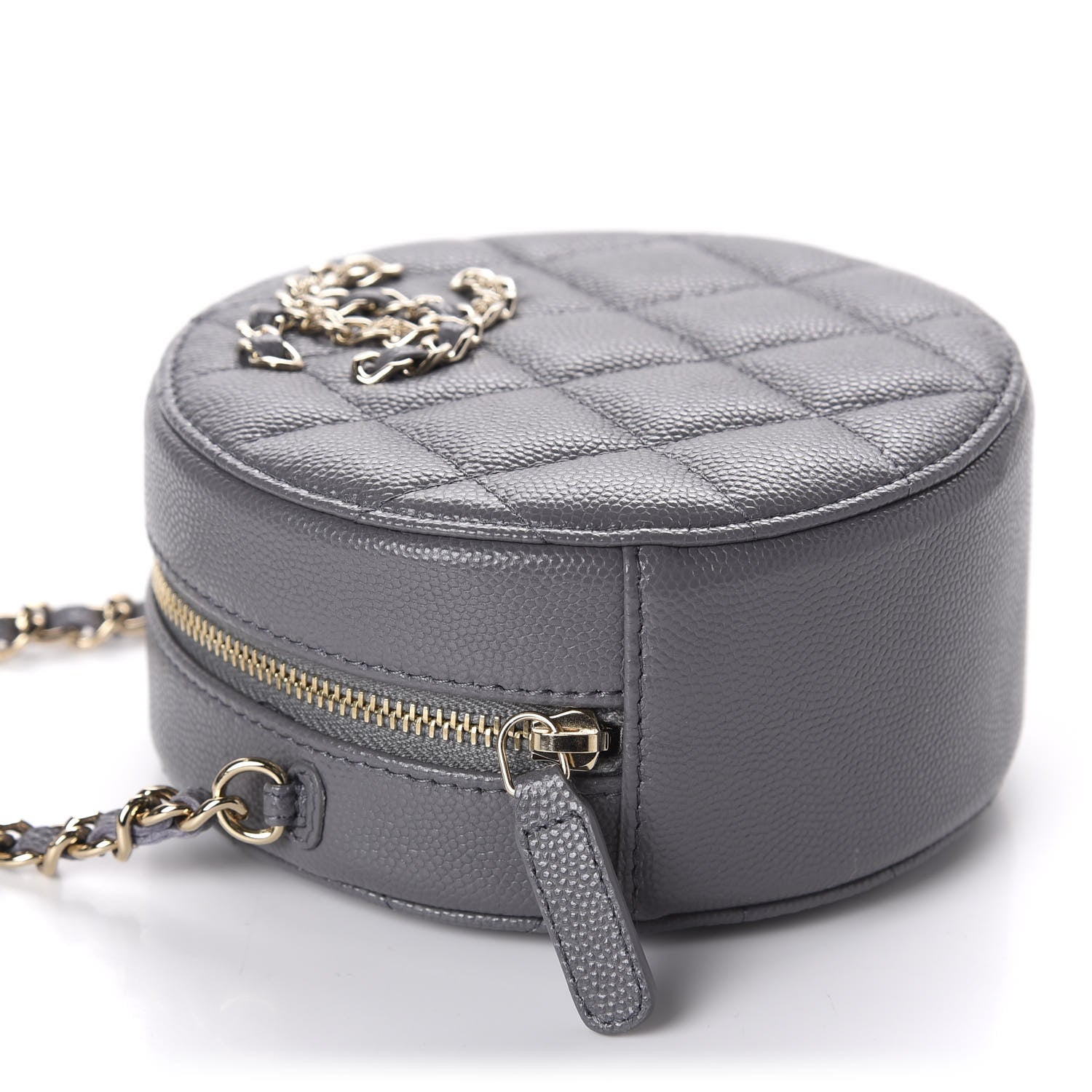 Chanel Caviar Quilted French New Wave Round Clutch With Chain Grey 3 of 10
