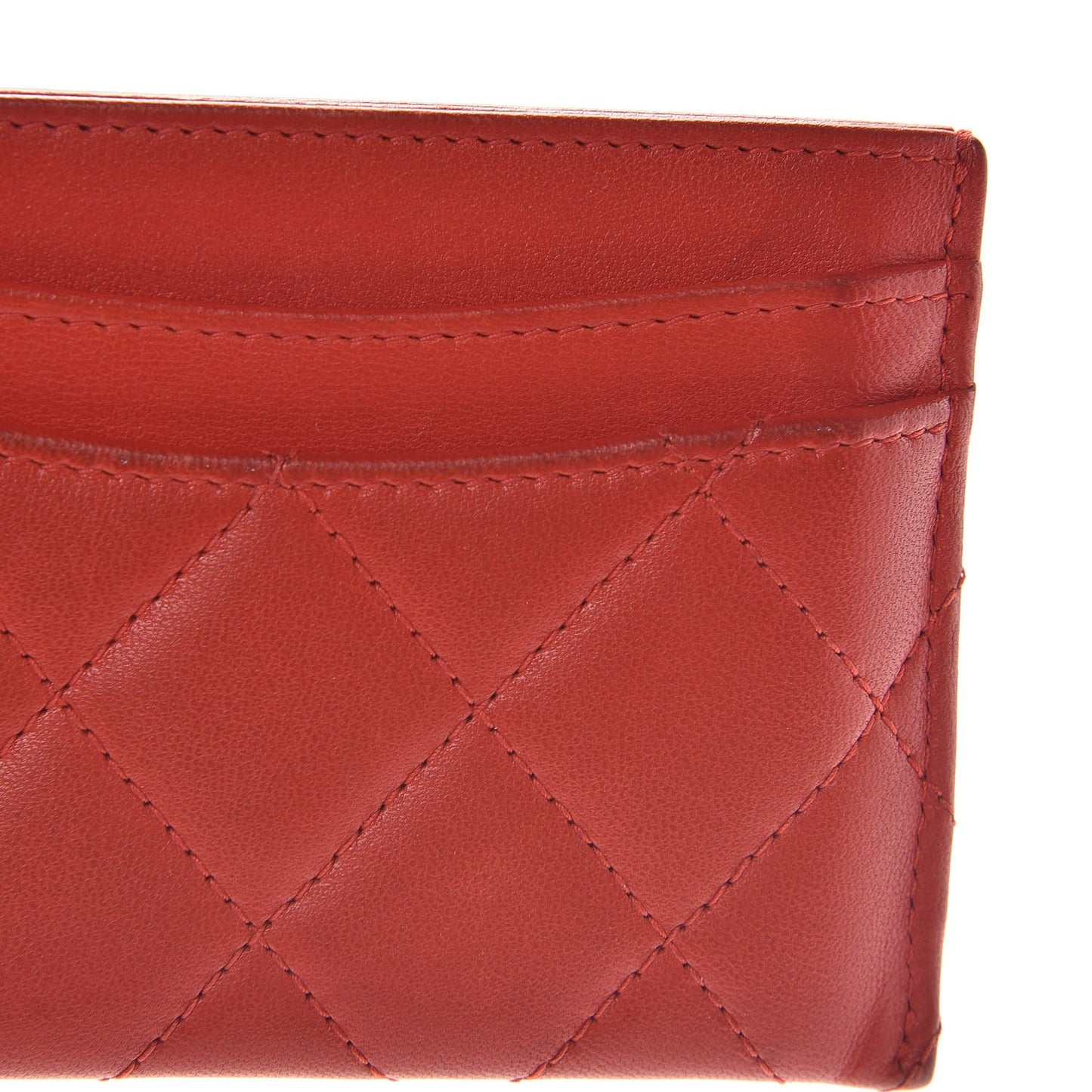 Lambskin Quilted Card Holder Red