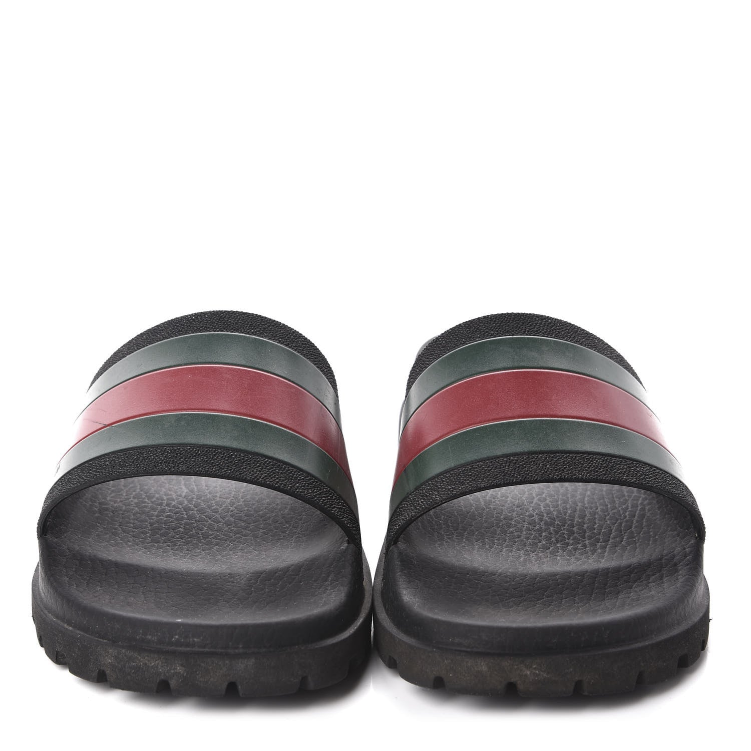 Gucci Rubber Web Mens Lug Sole Slide Sandals 7 Black Green Red 2 of 8
