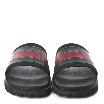 Gucci Rubber Web Mens Lug Sole Slide Sandals 7 Black Green Red 2 of 8