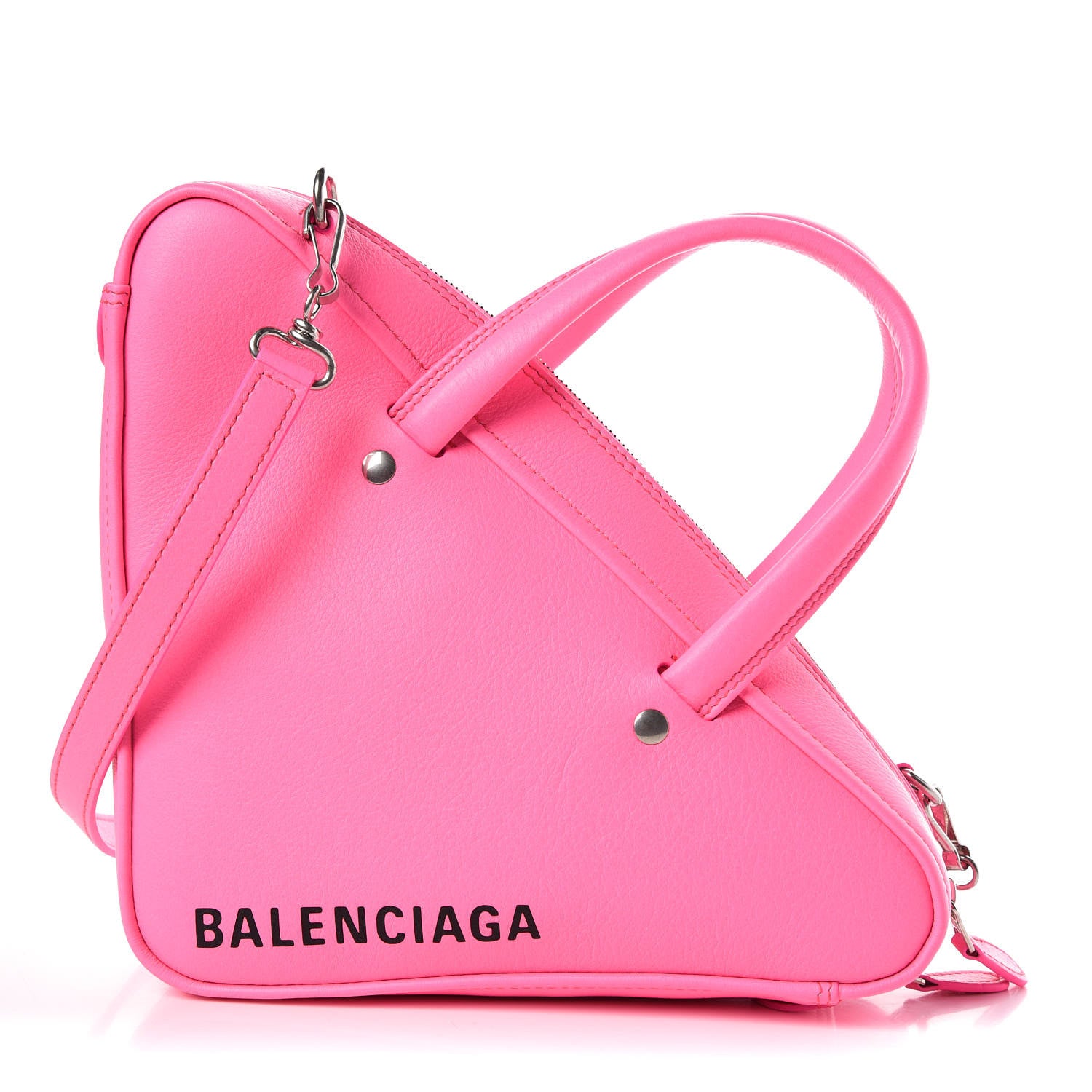 Balenciaga Shiny Day Calfskin XS Triangle Duffle Acid Pink Black 1 of 7
