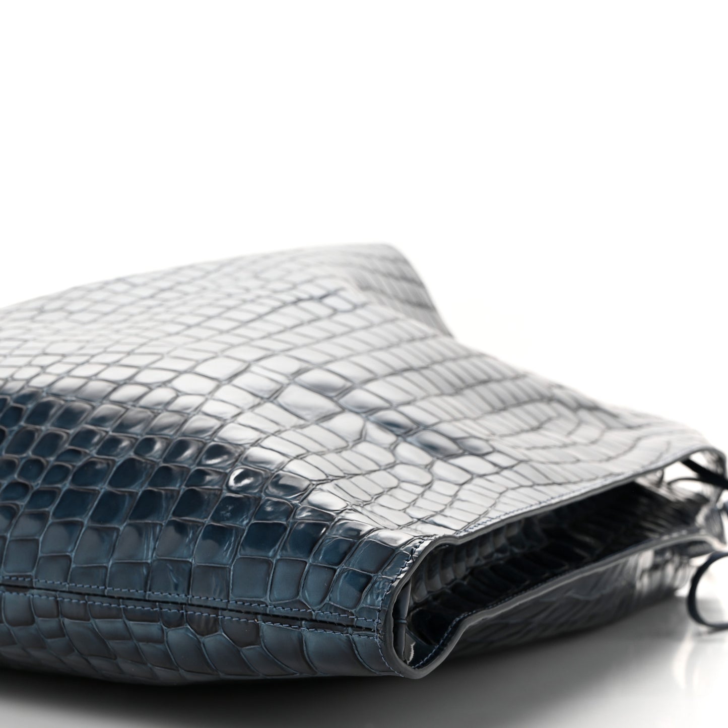 Patent Calfskin Crocodile Embossed Le 54 Tote Blue
