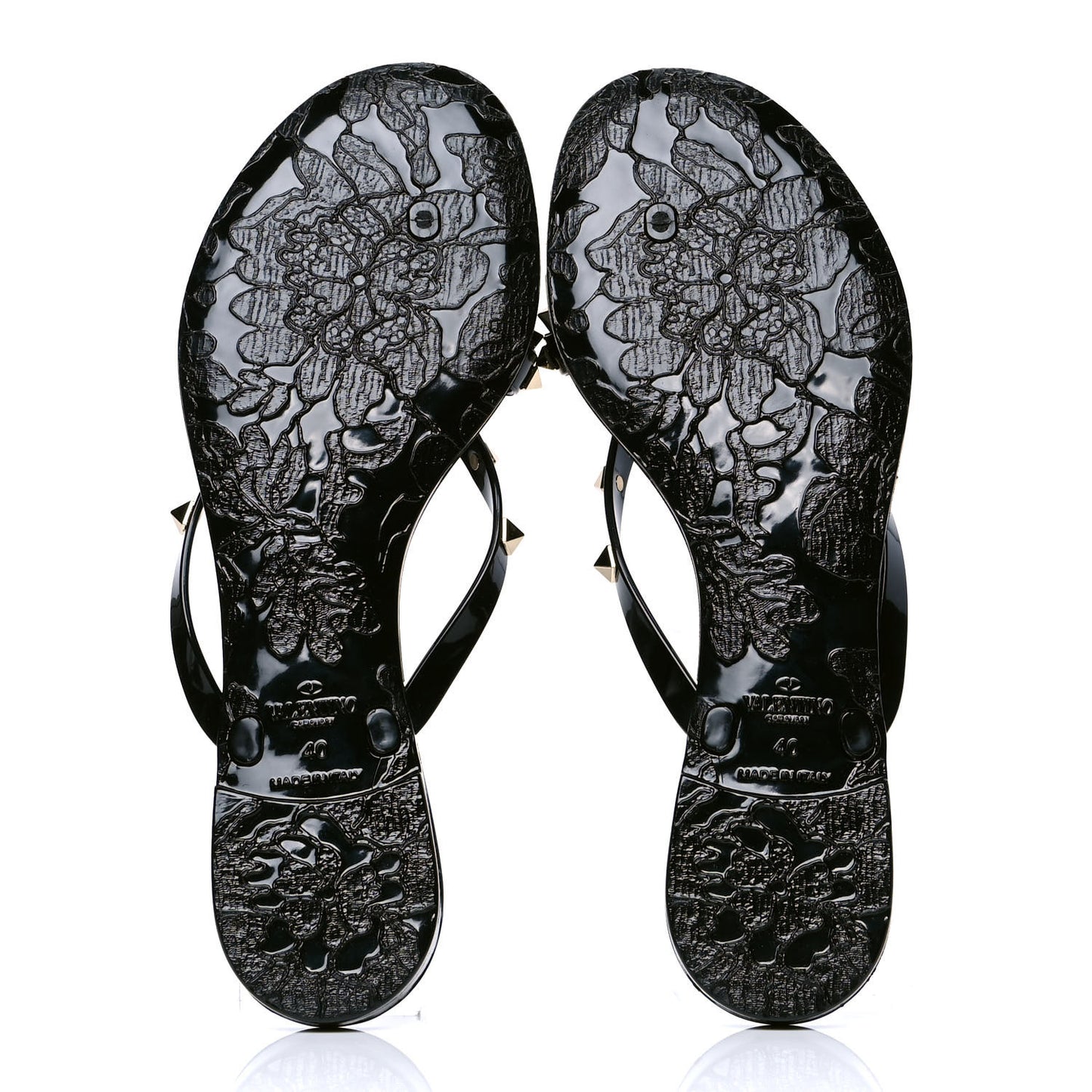 PVC Jelly Rockstud Bow Thong Sandals 40 Black