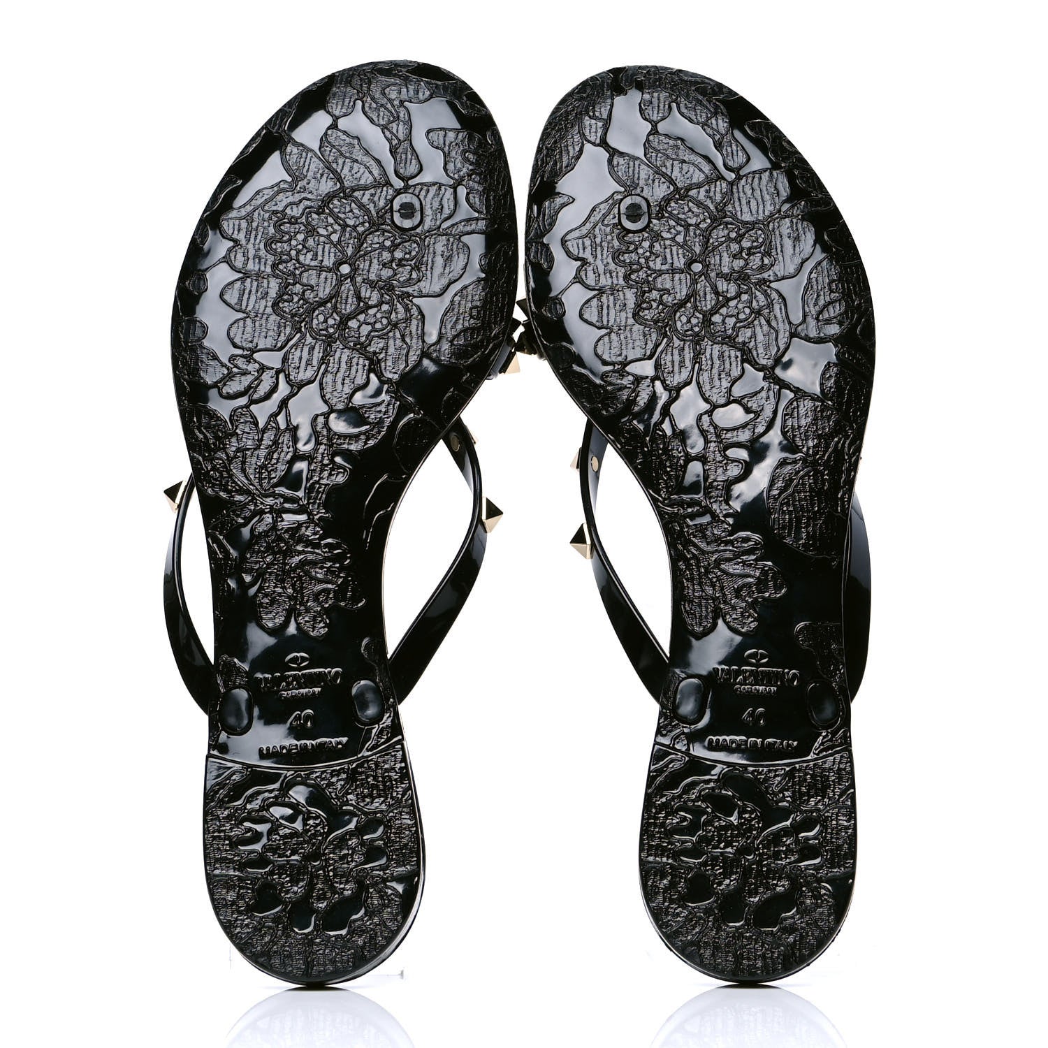 Valentino Garavani PVC Jelly Rockstud Bow Thong Sandals 40 Black 4 of 4
