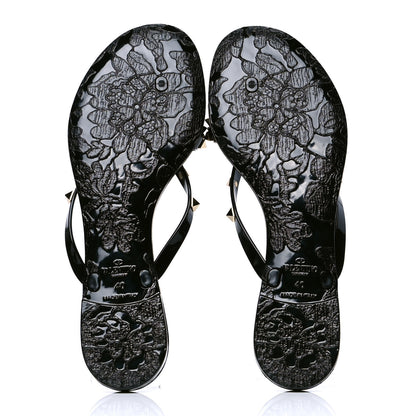 Valentino Garavani PVC Jelly Rockstud Bow Thong Sandals 40 Black 4 of 4