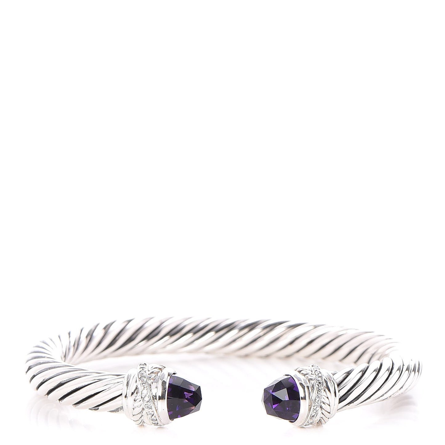 Sterling Silver Diamond Amethyst 7mm Cable Crossover Bracelet