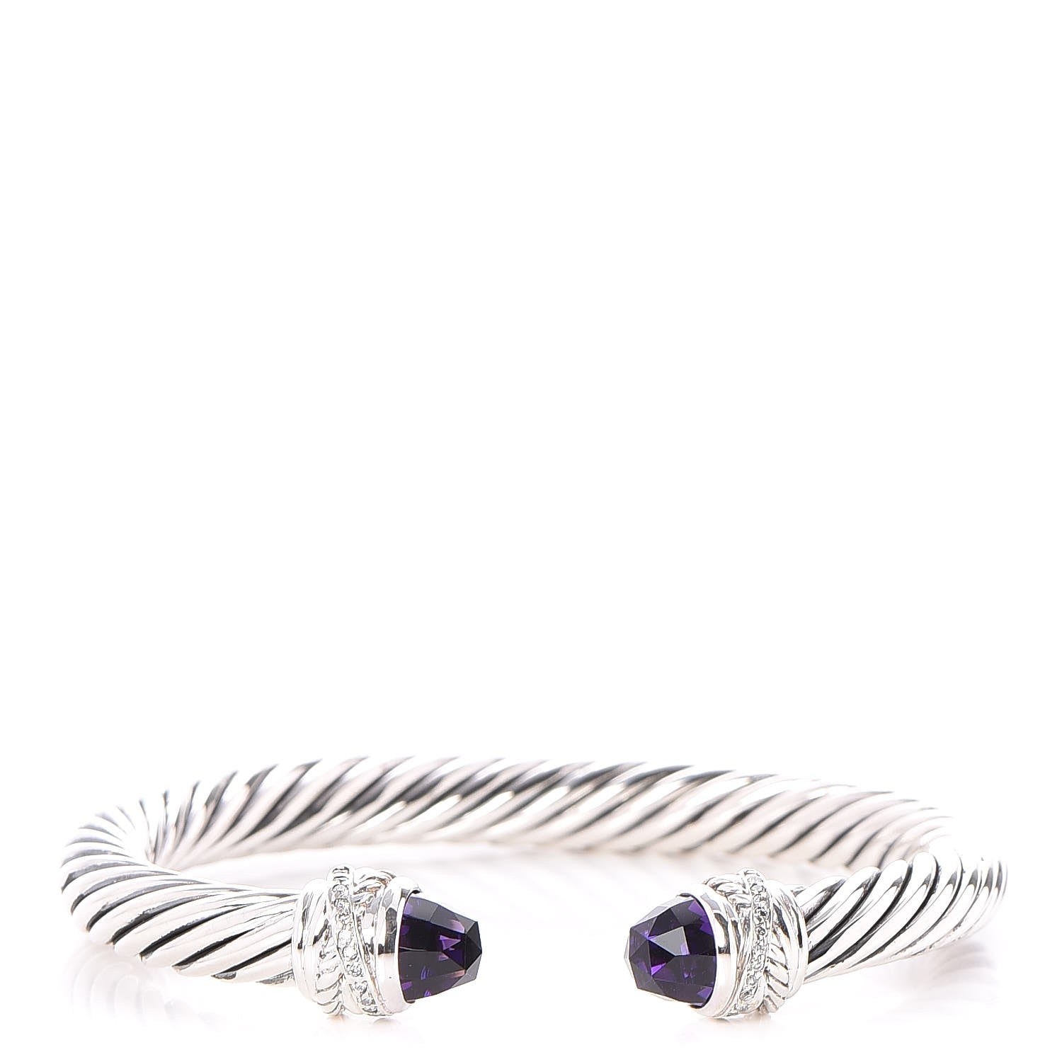 David Yurman Sterling Silver Diamond Amethyst 7mm Cable Crossover Bracelet 1 of 4