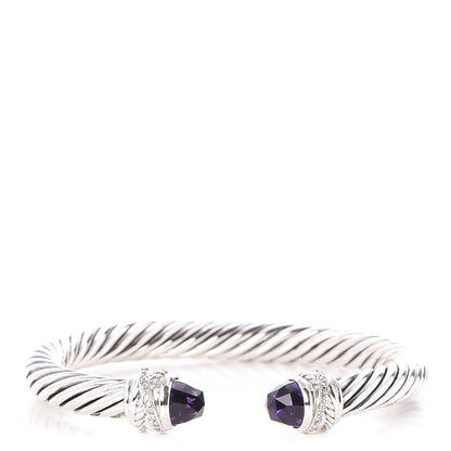 David Yurman Sterling Silver Diamond Amethyst 7mm Cable Crossover Bracelet 1 of 4