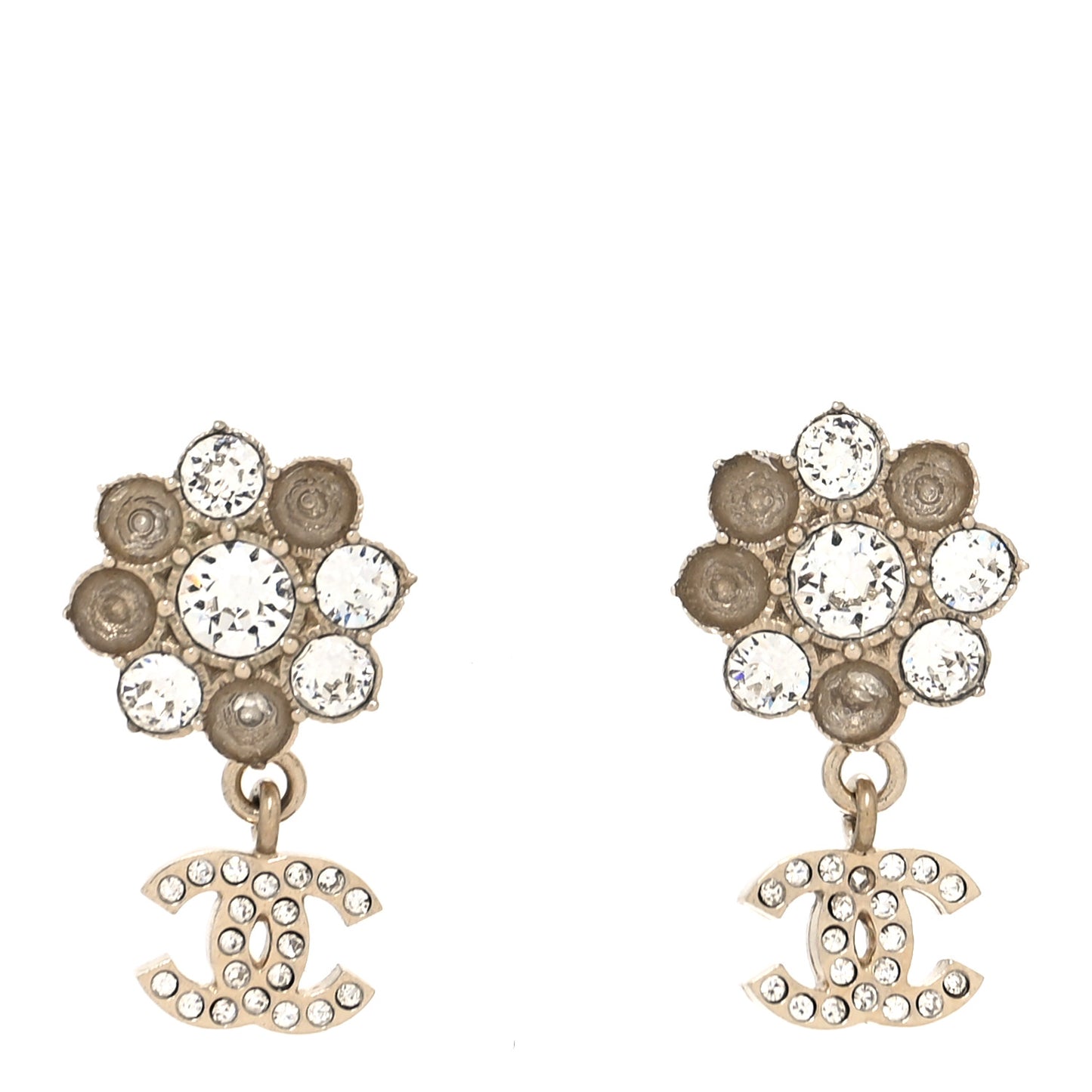 Crystal Camellia Drop CC Drop Earrings Gold