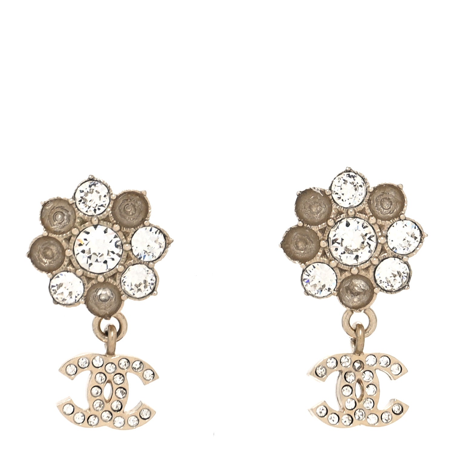 Chanel Crystal Camellia Drop CC Drop Earrings Gold 1 of 4