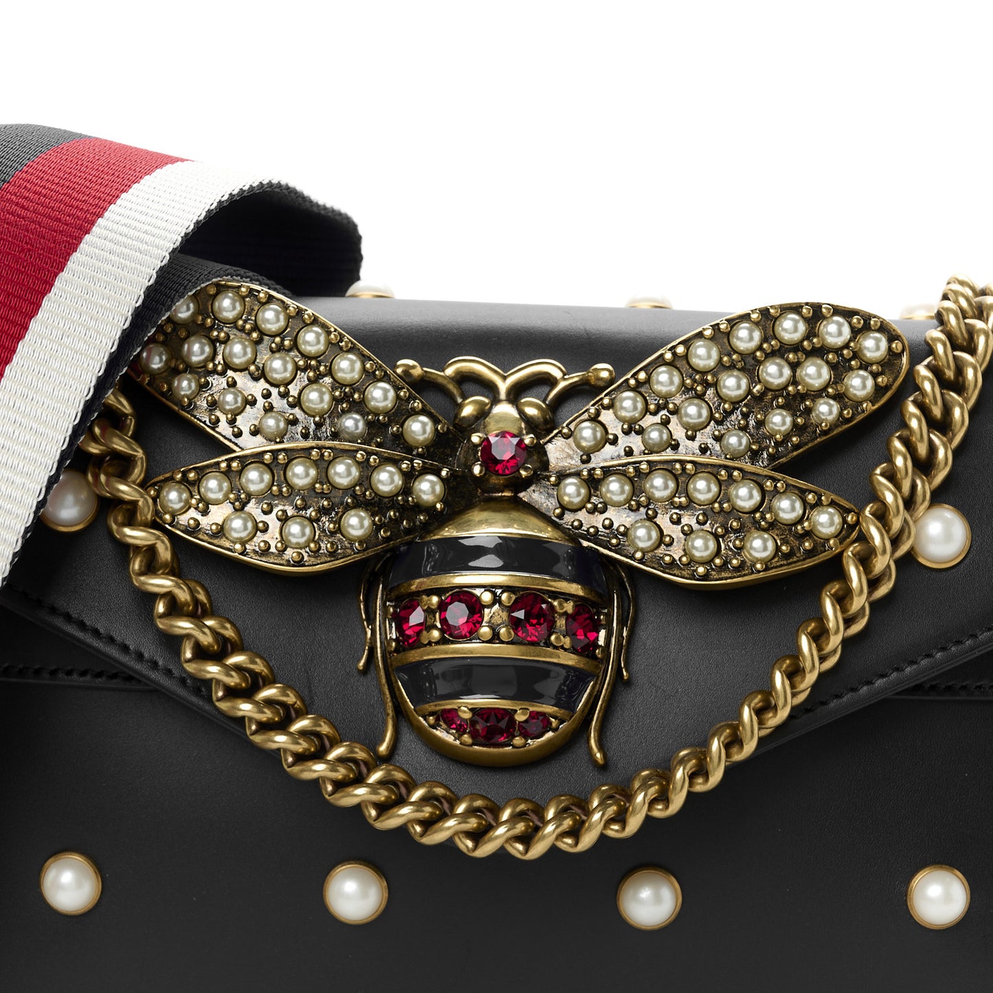 Nappa Pearl Studded Mini Queen Margaret Broadway Shoulder Bag Black