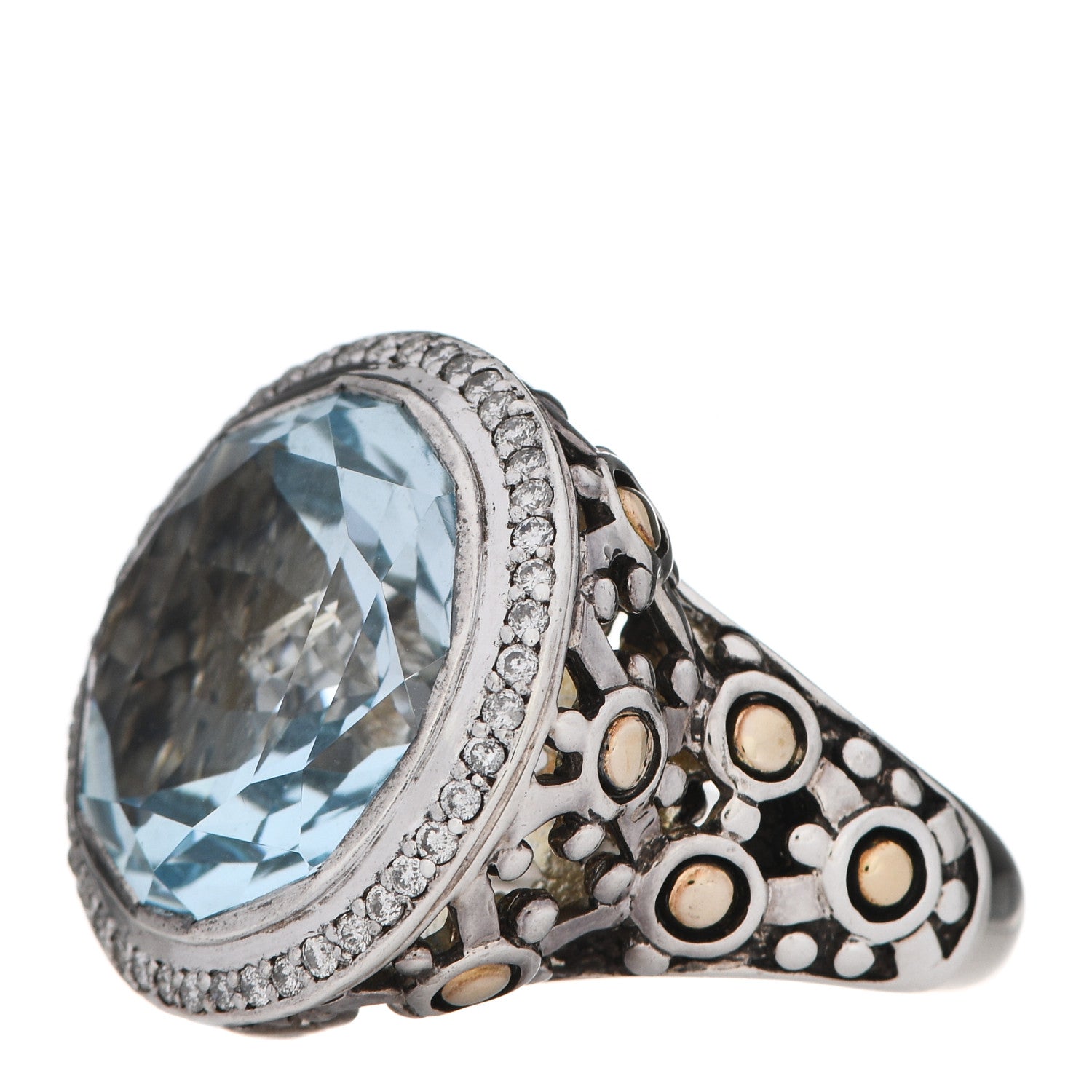 John Hardy Sterling Silver 18K Yellow Gold Diamond Blue Topaz Batu Sari Ring 54 7 3 of 6