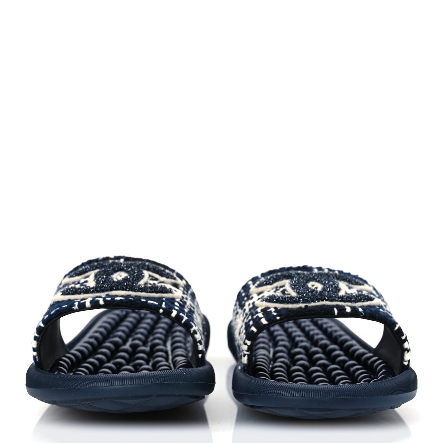 Tweed Rubber CC Flat Mules 40 Navy
