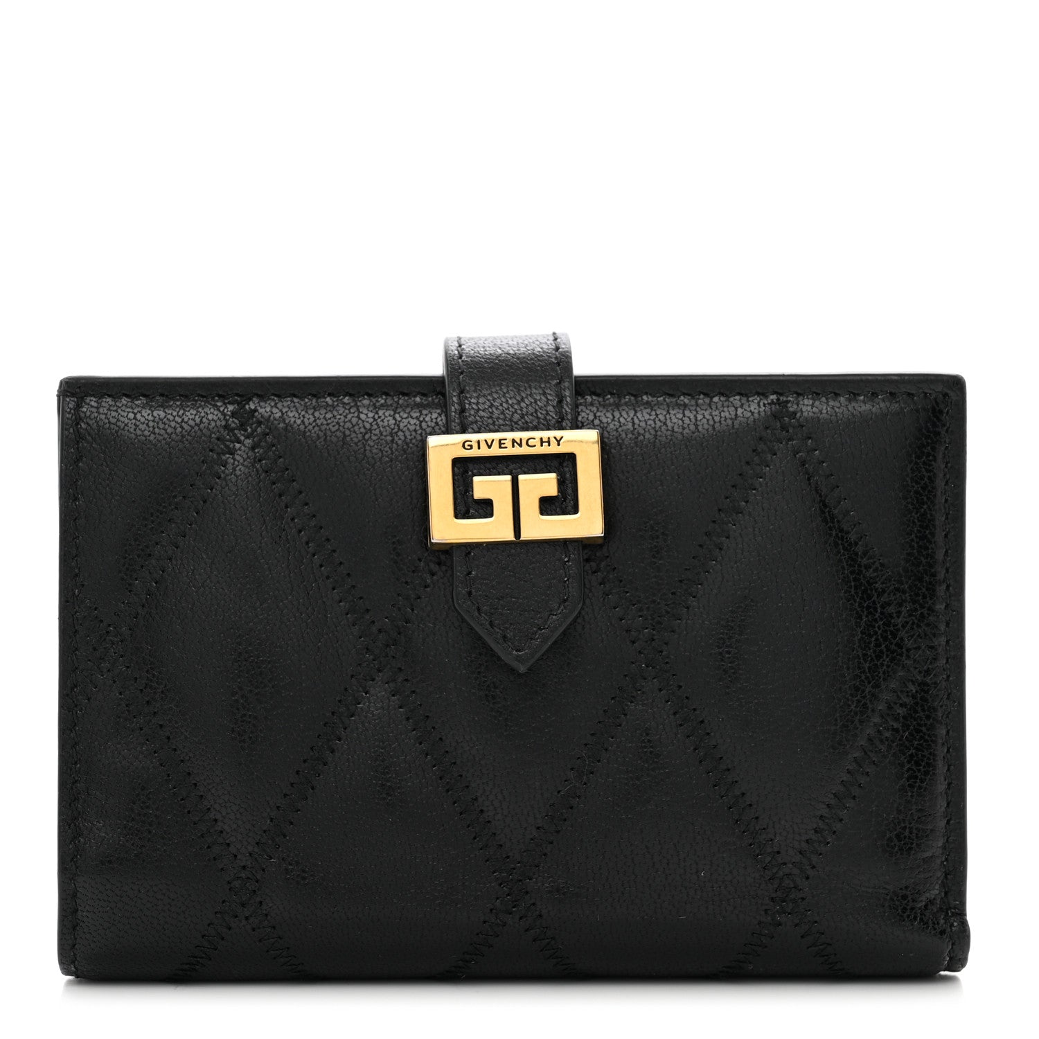 Givenchy Goatskin Diamond Quilted GV3 Medium Wallet Black 1 of 7