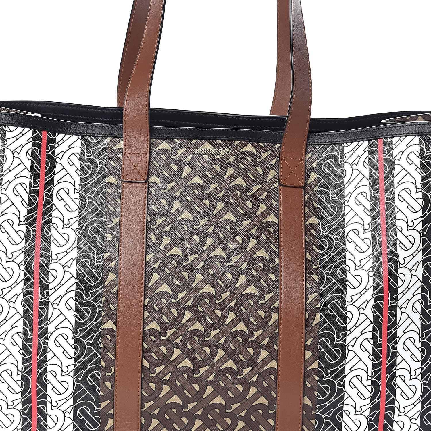Burberry E-Canvas Monogram Stripe Book Tote Bridle Brown 7 of 11