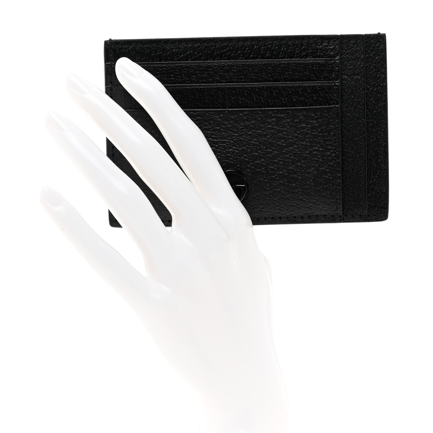 Textured Dollar Calfskin Resin Monochrome GG Marmont Card Holder Black