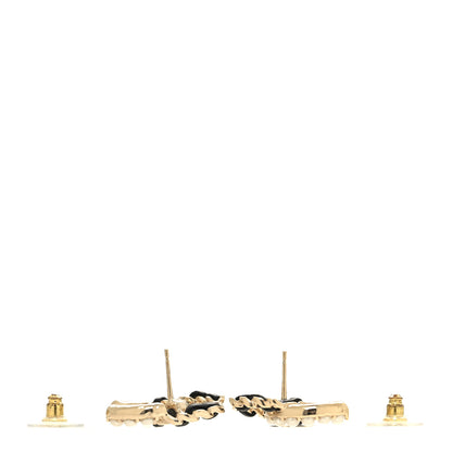 Chanel Pearl Lambskin Chain CC Stud Earrings Gold Black 3 of 4