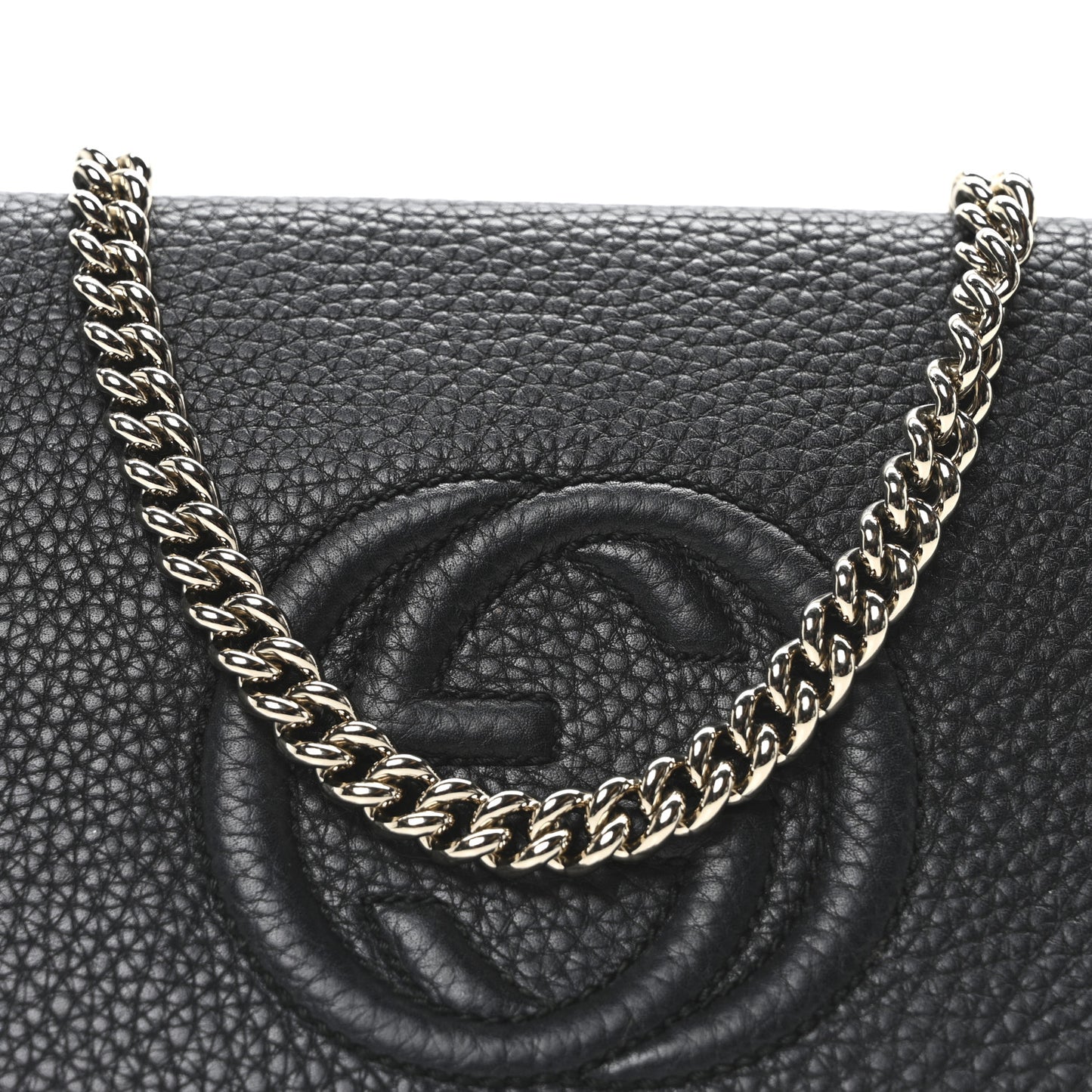 Pebbled Calfskin Medium Soho Flap Crossbody Black