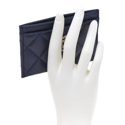 Chanel Caviar Quilted Crystal Card Holder Navy 2 of 9