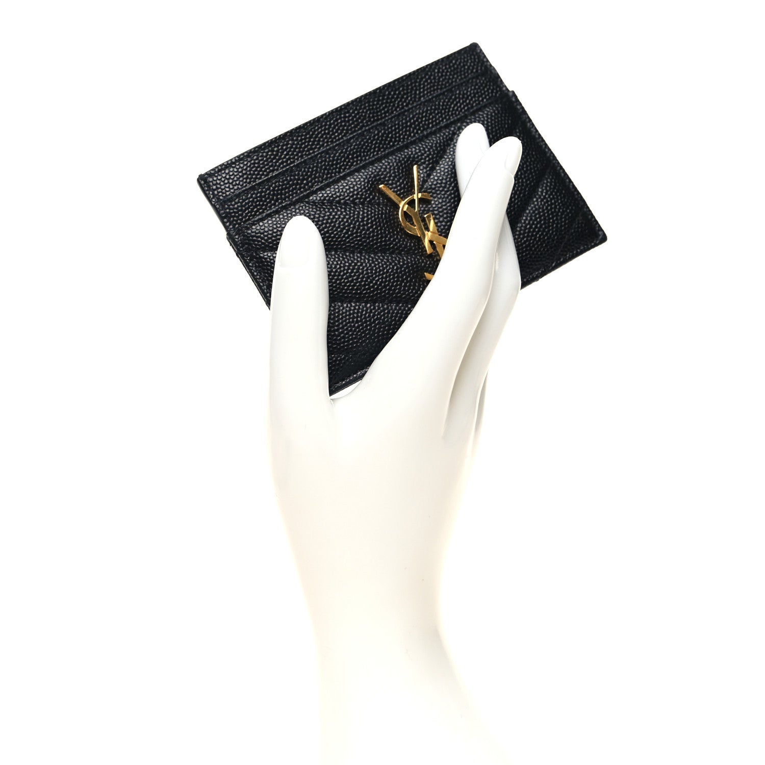 Saint Laurent Grain De Poudre Matelasse Chevron Monogram Credit Card Case Black 2 of 9