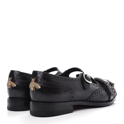 Gucci Calfskin Bee Embroidered Mens Queercore Brogue Wingtip Monk Strap Loafers 8 Black 4 of 12