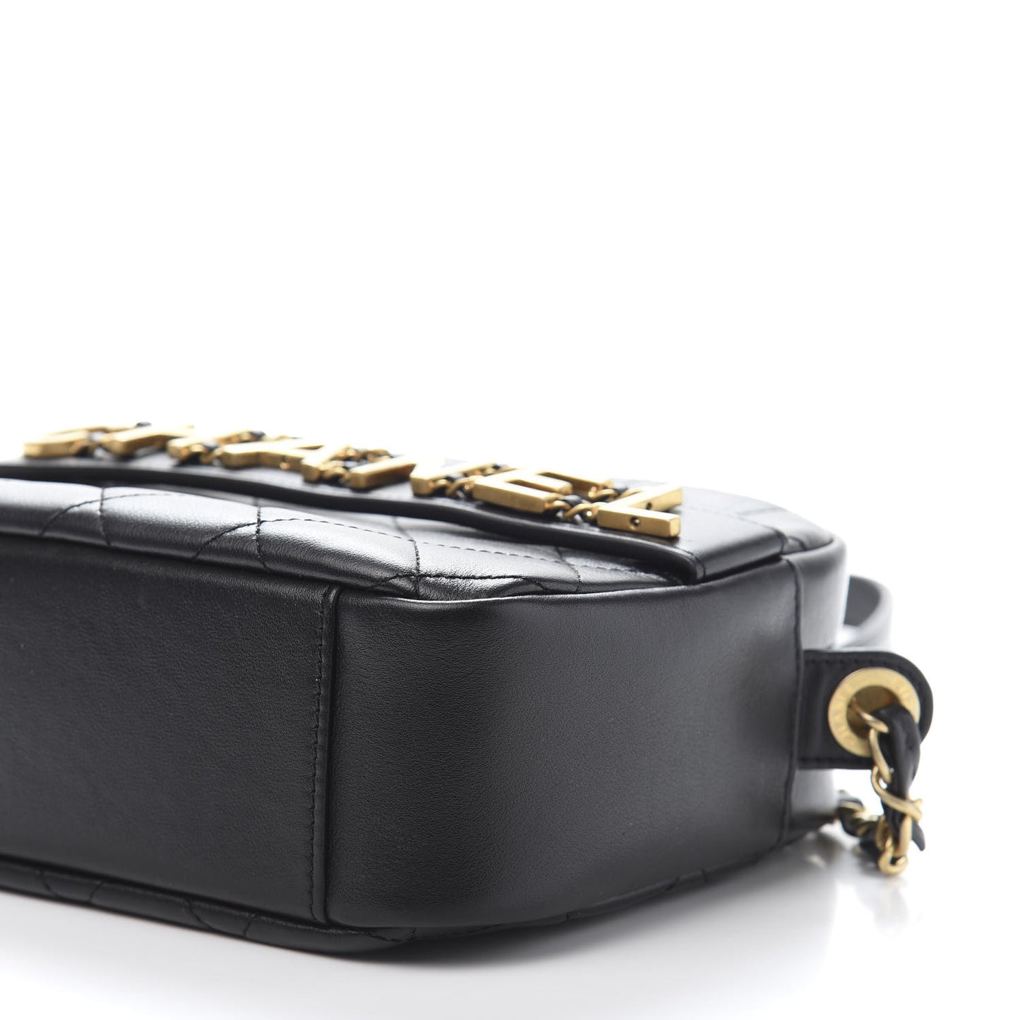Calfskin Quilted Enchained Camera Case Bag Black