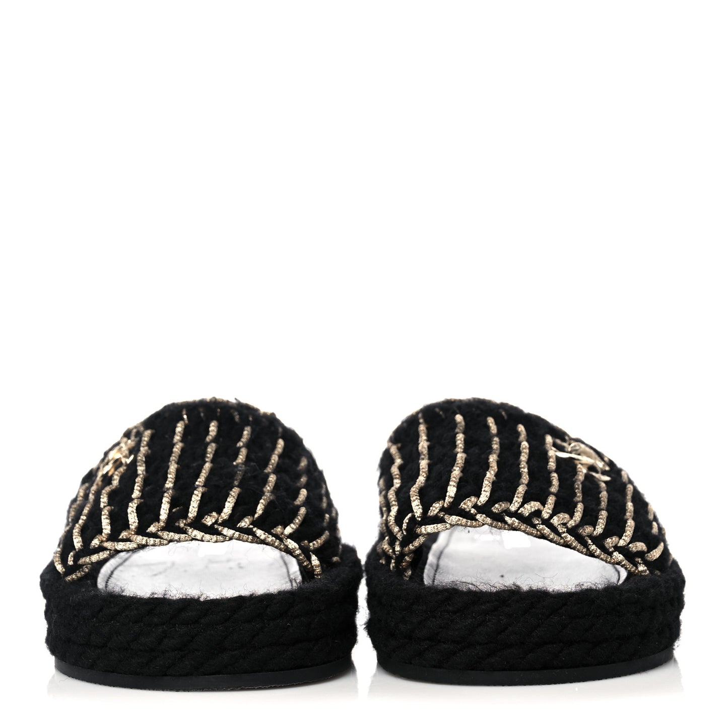 Braided Knit CC Mules 38 Black Gold