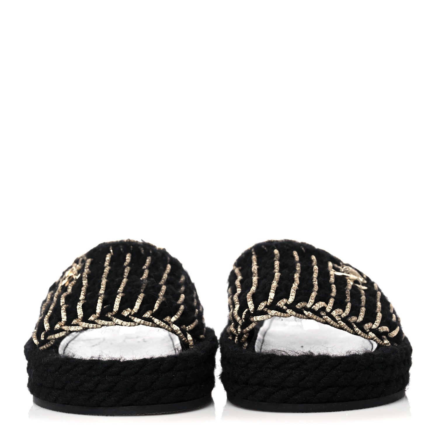 Chanel Braided Knit CC Mules 38 Black Gold 2 of 9