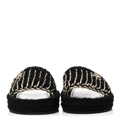 Chanel Braided Knit CC Mules 38 Black Gold 2 of 9
