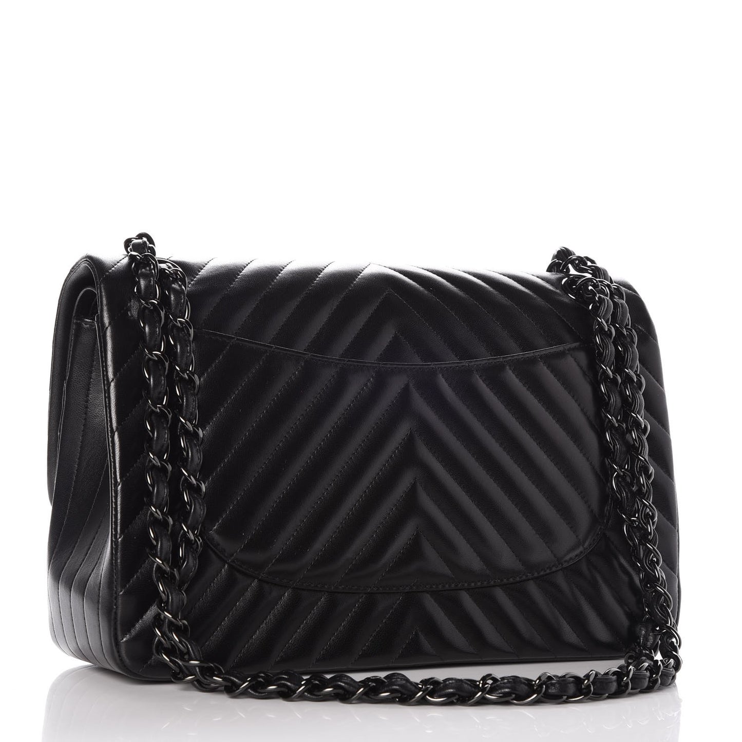 Lambskin Chevron Quilted Jumbo Double Flap So Black