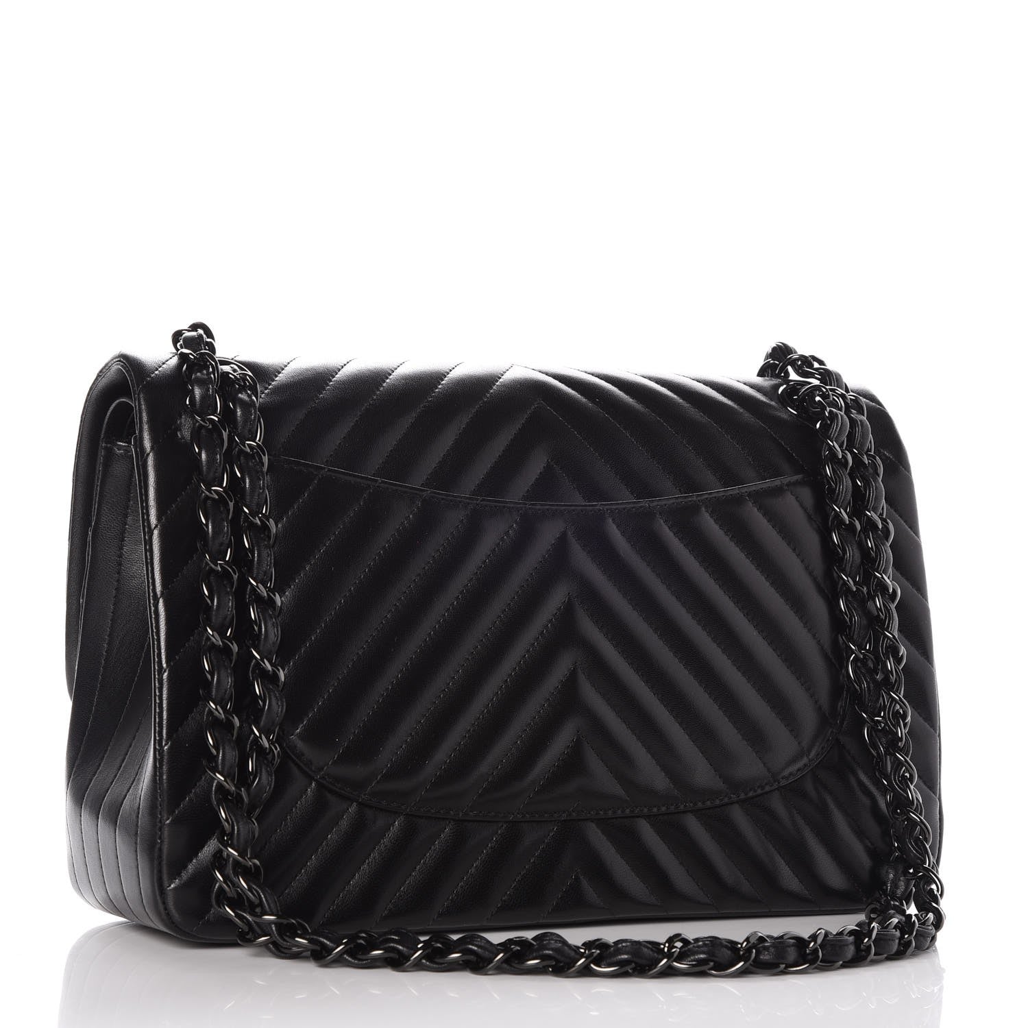 Chanel Lambskin Chevron Quilted Jumbo Double Flap So Black 3 of 8