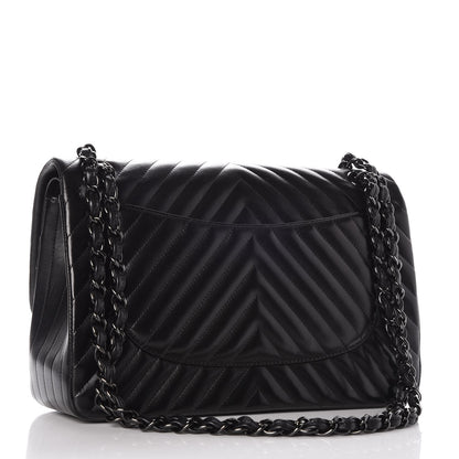 Chanel Lambskin Chevron Quilted Jumbo Double Flap So Black 3 of 8