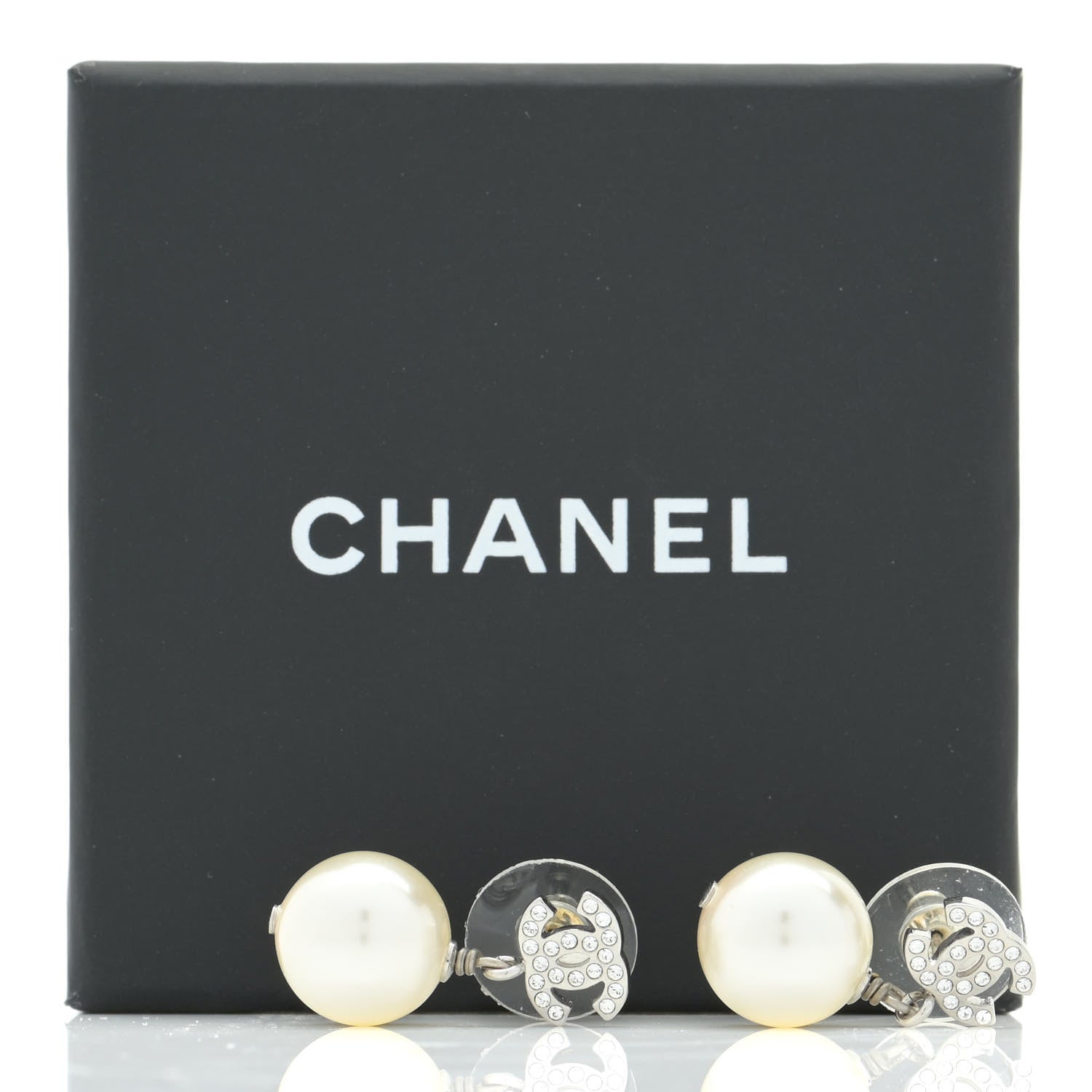 Chanel Crystal Pearl CC Drop Earrings Silver 5 of 5