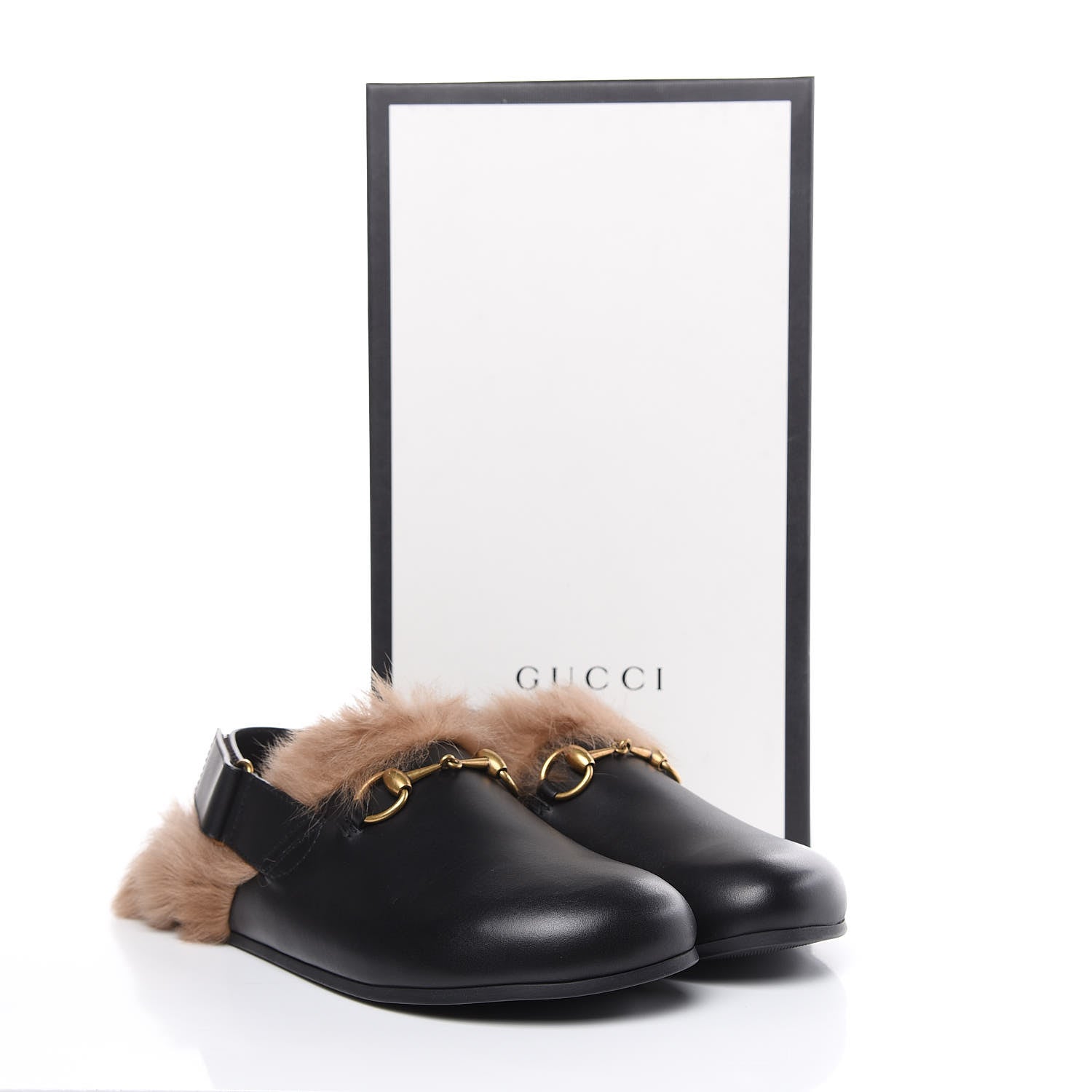 Gucci Calfskin Fur Mens Horsebit River Slingback Slippers 6 Black 10 of 10