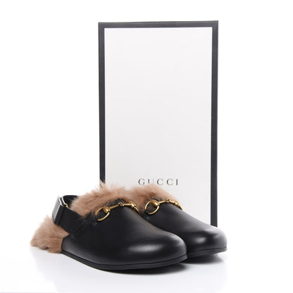 Gucci Calfskin Fur Mens Horsebit River Slingback Slippers 6 Black 10 of 10