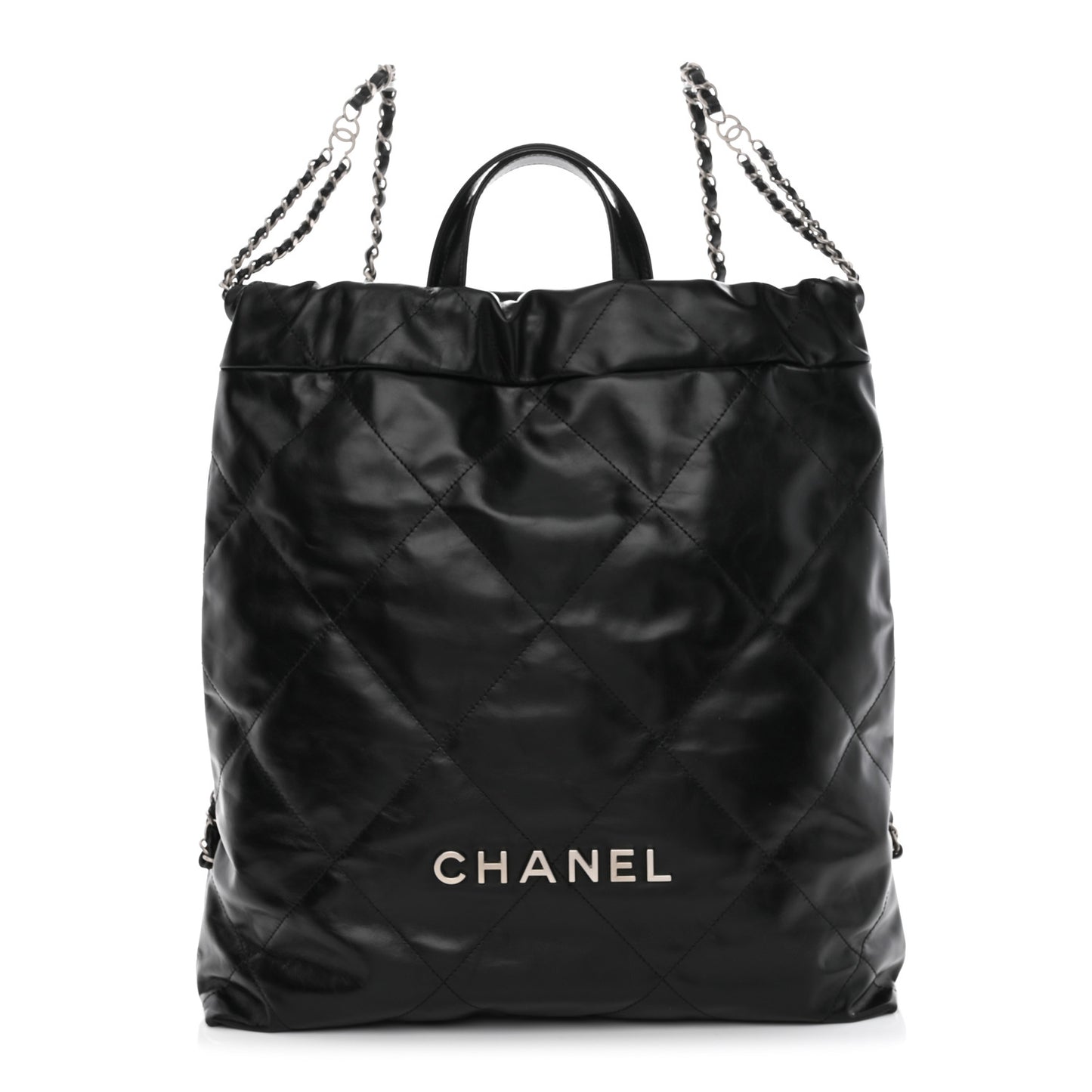 Shiny Calfskin Quilted Chanel 22 Backpack Black