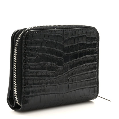 Saint Laurent Calfskin Crocodile Embossed Monogram Compact Wallet Black 3 of 7