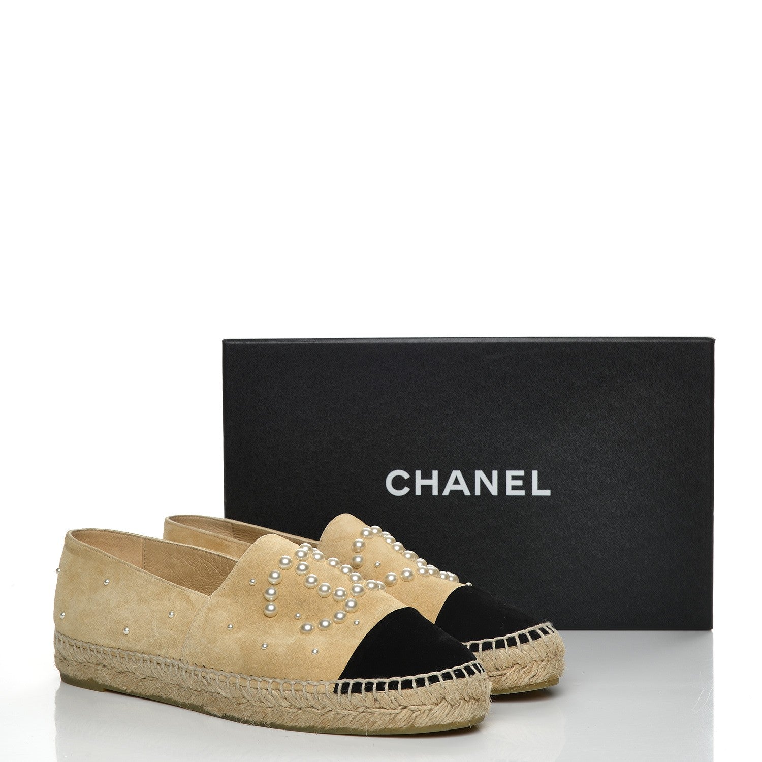 Chanel Suede Pearl CC Espadrilles 40 Beige Black 10 of 10