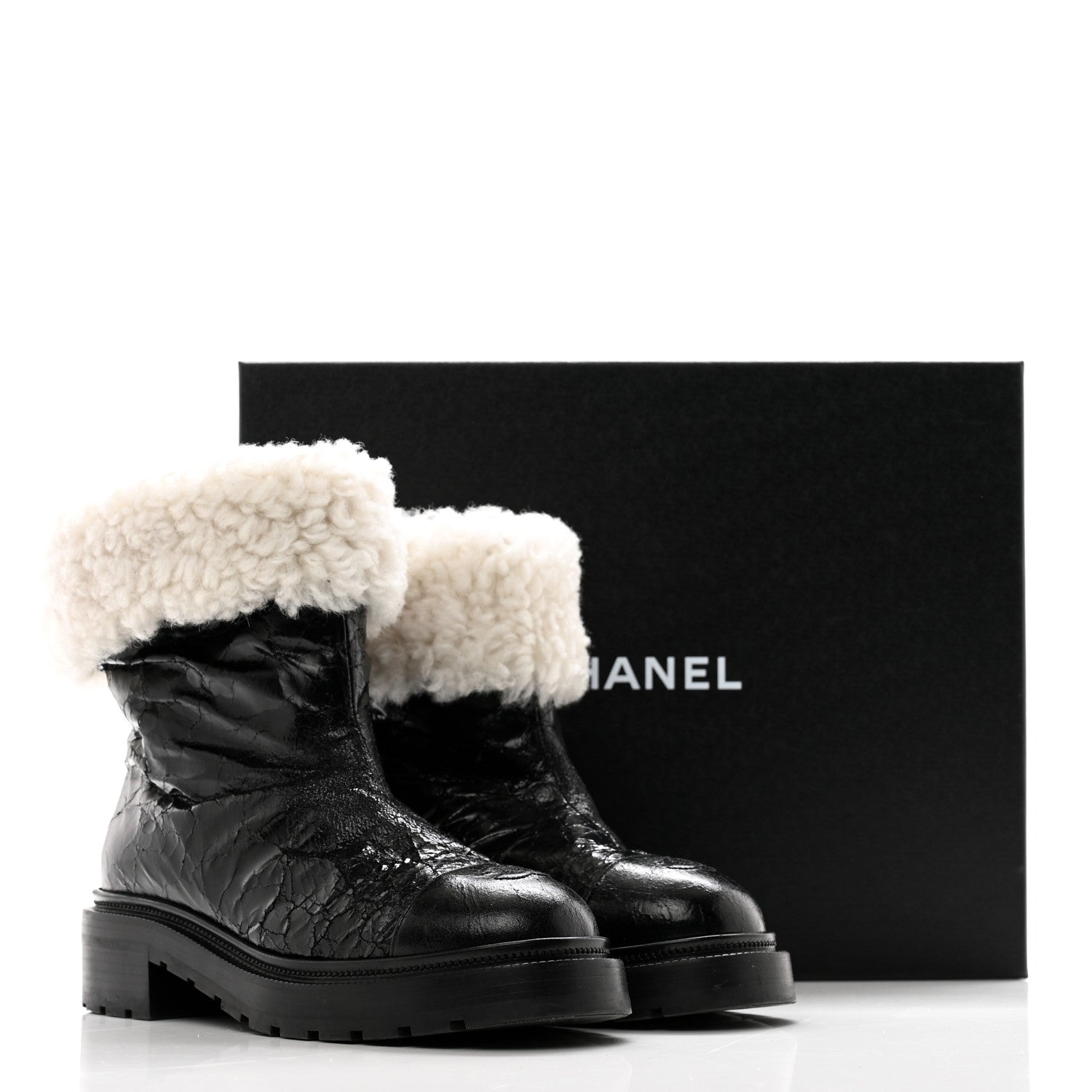Chanel Lambskin Shearling Short Boots 39.5 Black 11 of 11