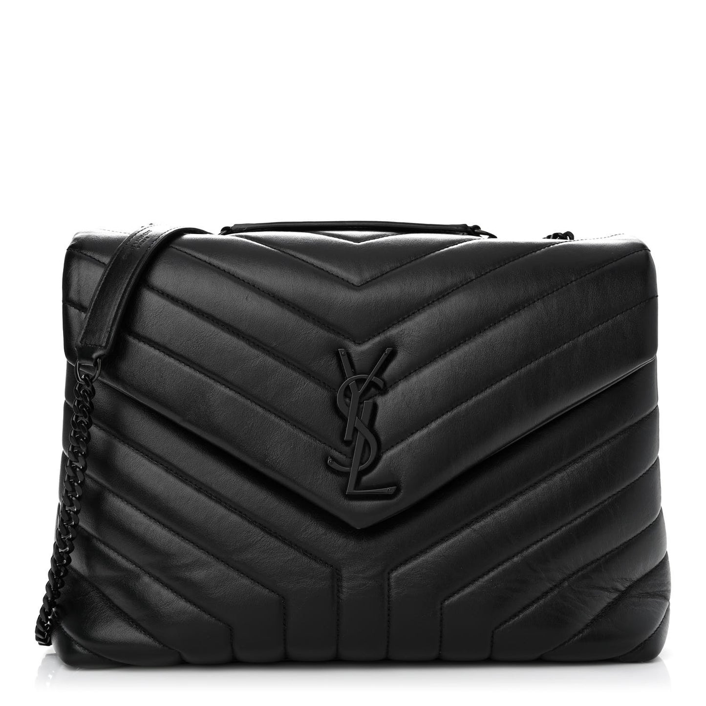 Calfskin Y Quilted Monogram Monochrome Medium Loulou Chain Satchel Black