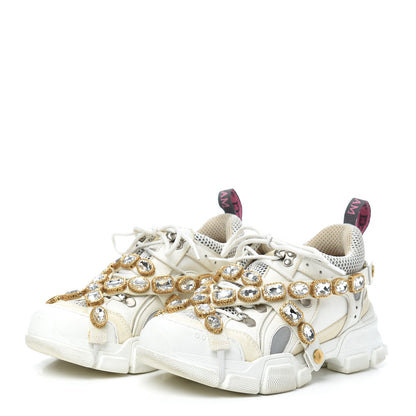 Gucci X SEGA Mesh Calfskin Suede Removable Crystals Womens Flashtrek Sneakers 37.5 Great White 3 of 7
